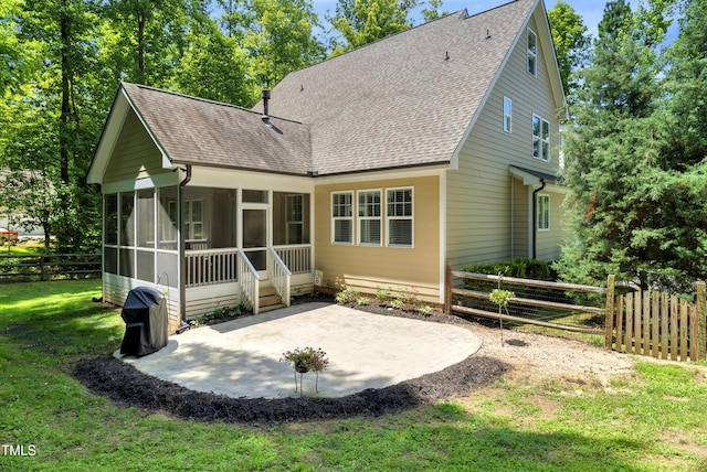 3650 Brooks Bnd, Franklinton, NC 27525 - back of house featuring a sunroom, a shingled roof, and a patio