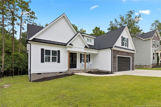 232 Captain Hbr, Sanford, NC 27332 - modern inspired farmhouse featuring concrete driveway, a standing seam roof, covered porch, crawl space, and an attached garage