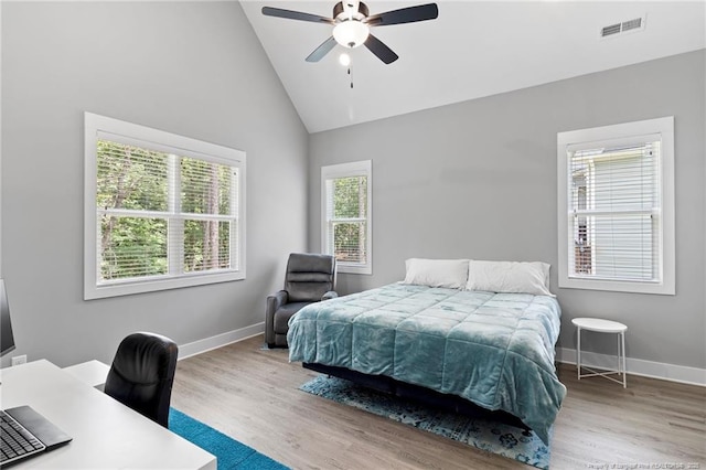 232 Captain Hbr, Sanford, NC 27332 - bedroom with wood finished floors, high vaulted ceiling, and ceiling fan