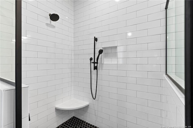 232 Captain Hbr, Sanford, NC 27332 - bathroom with tiled shower and washer / clothes dryer