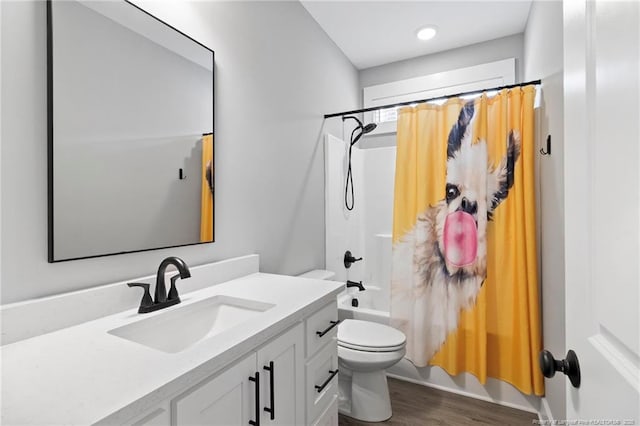 232 Captain Hbr, Sanford, NC 27332 - full bathroom featuring vanity, wood finished floors, and shower / bath combination with curtain