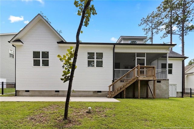 232 Captain Hbr, Sanford, NC 27332 - back of property with crawl space, a sunroom, a patio area, and stairs