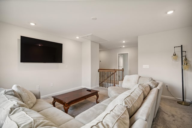 4805 Ozark St, Fuquay Varina, NC 27526 - carpeted living area featuring attic access and recessed lighting