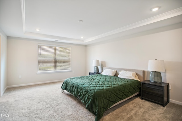 4805 Ozark St, Fuquay Varina, NC 27526 - carpeted bedroom with a raised ceiling, crown molding, and recessed lighting