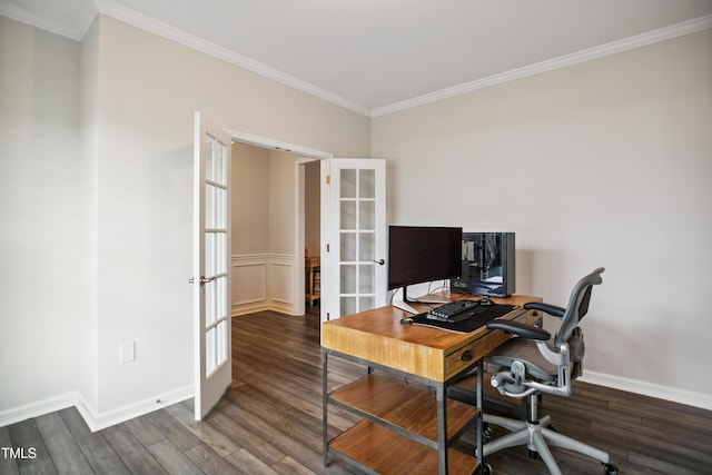 4805 Ozark St, Fuquay Varina, NC 27526 - home office with french doors, crown molding, and wood finished floors