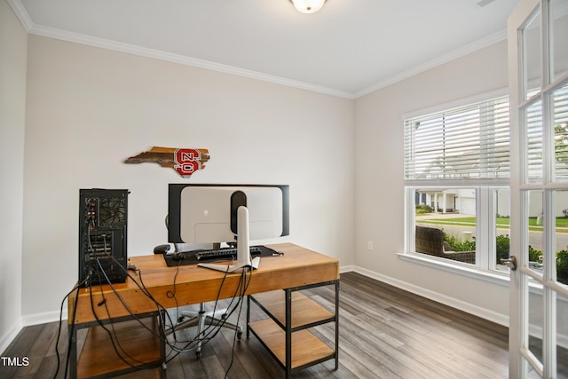 4805 Ozark St, Fuquay Varina, NC 27526 - home office with ornamental molding and dark wood-type flooring