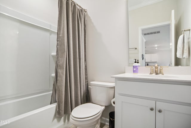 4805 Ozark St, Fuquay Varina, NC 27526 - bathroom featuring vanity, shower / bath combination with curtain, and ornamental molding