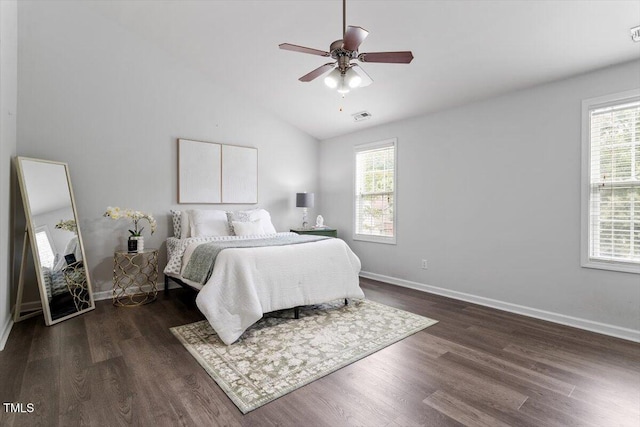 1643 Southcross St, Fuquay Varina, NC 27526 - bedroom with dark wood finished floors, lofted ceiling, and a ceiling fan