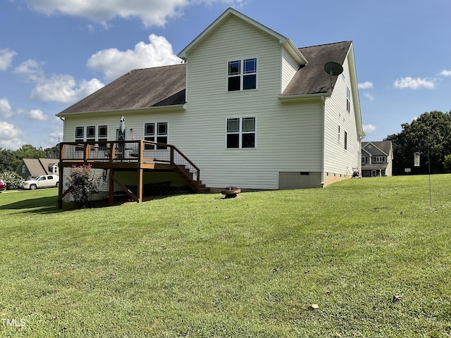1034 Snapdragon Dr, Wake Forest, NC 27587 - back of house with crawl space, a wooden deck, stairway, and a yard
