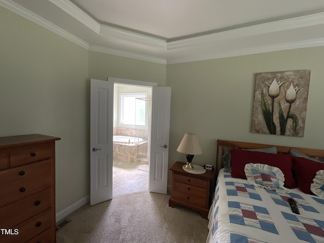 1034 Snapdragon Dr, Wake Forest, NC 27587 - bedroom featuring a raised ceiling, light colored carpet, and ornamental molding