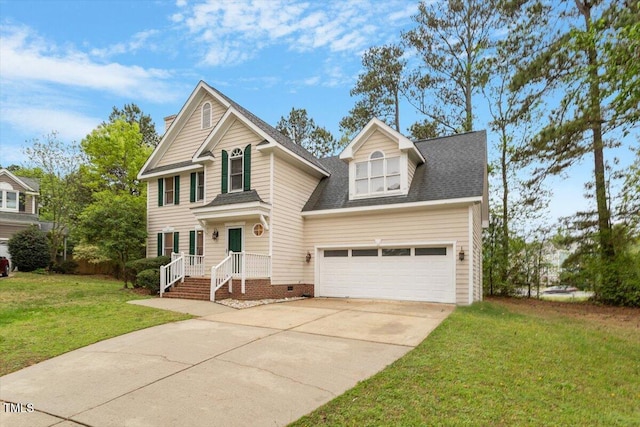 903 Norood Ln, Apex, NC 27502 - traditional-style house with driveway, a front yard, roof with shingles, and crawl space