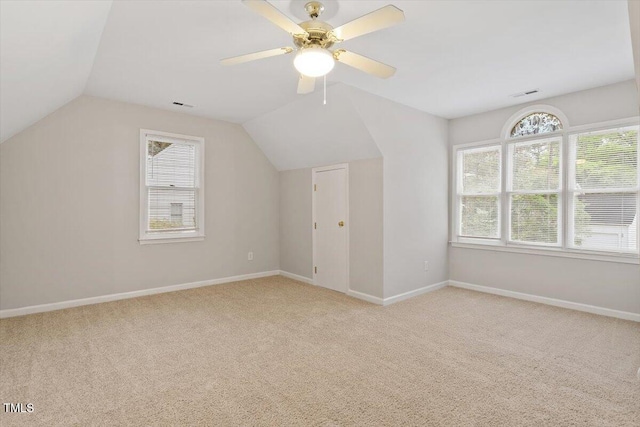 903 Norood Ln, Apex, NC 27502 - bonus room featuring light carpet, vaulted ceiling, plenty of natural light, and ceiling fan