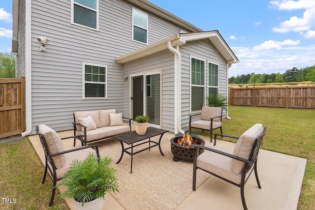 815 Harmony Ranch Ln, Franklinton, NC 27525 - view of patio featuring an outdoor living space with a fire pit