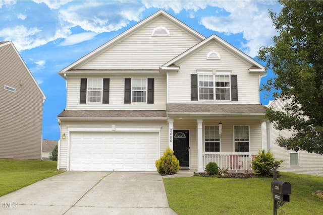 2486 Ingleside Dr, High Point, NC 27265 - traditional home with a porch, driveway, a front yard, and an attached garage