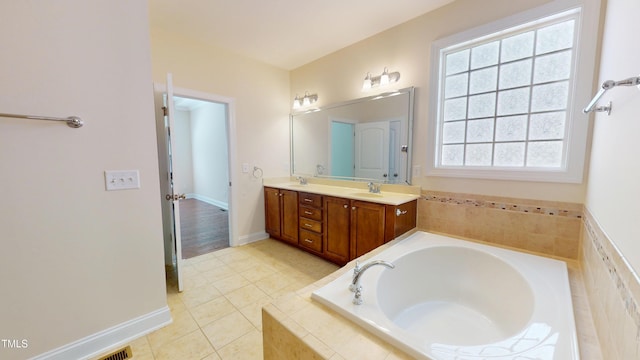 1524 Lily Creek Dr, Cary, NC 27518 - full bath with double vanity, a garden tub, and tile patterned floors