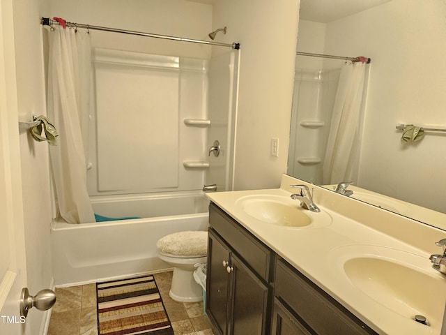 1303 Salters St, Burlington, NC 27215 - bathroom with shower / bathtub combination with curtain and double vanity