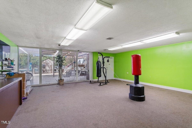 4201 Pin Oak Dr, Durham, NC 27707 - exercise room with a textured ceiling and carpet floors