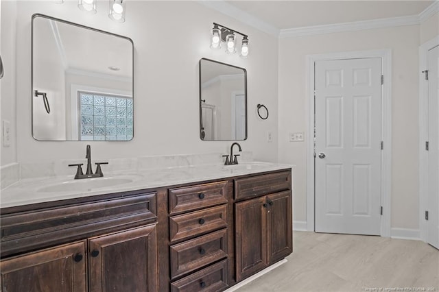 297 Colonist Pl, Cameron, NC 28326 - full bathroom with double vanity, ornamental molding, and wood finished floors