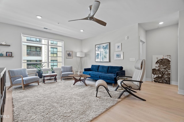 105 Chatham Walk Ln Unit 208, Cary, NC 27511 - living room featuring wood finished floors, recessed lighting, and ceiling fan