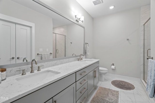105 Chatham Walk Ln Unit 208, Cary, NC 27511 - bathroom featuring double vanity, a stall shower, and marble finish floors