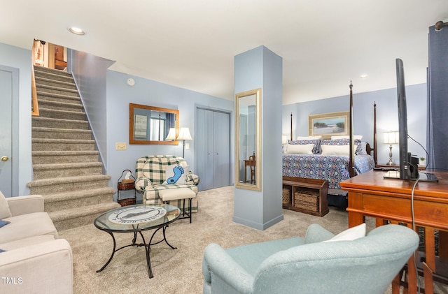 7 Weybridge Pl, Chapel Hill, NC 27517 - living area with stairs and carpet flooring
