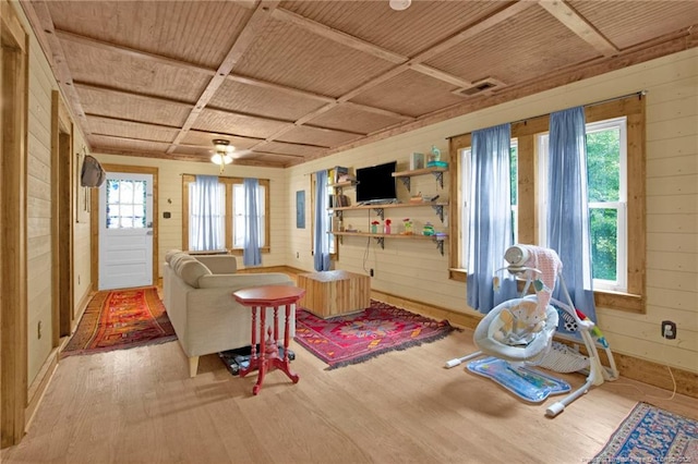 1203 Simpson St, Fayetteville, NC 28305 - living room with wood walls, wood finished floors, and plenty of natural light