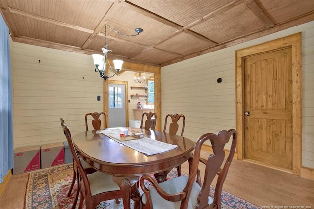 1203 Simpson St, Fayetteville, NC 28305 - dining space featuring wood finished floors, wood walls, and a chandelier