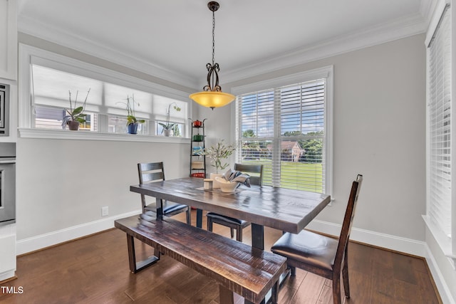 3329 Donlin Dr, Wake Forest, NC 27587 - dining space featuring ornamental molding and dark wood finished floors
