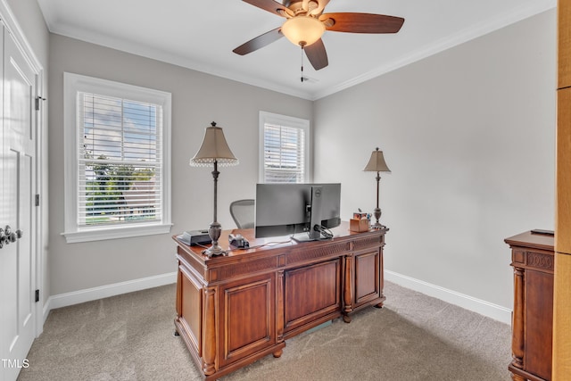 3329 Donlin Dr, Wake Forest, NC 27587 - office featuring light carpet, a ceiling fan, and crown molding