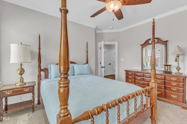 3329 Donlin Dr, Wake Forest, NC 27587 - bedroom featuring light carpet, ornamental molding, and ceiling fan