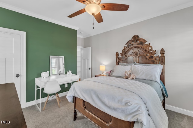 3329 Donlin Dr, Wake Forest, NC 27587 - bedroom featuring carpet flooring, crown molding, and a ceiling fan