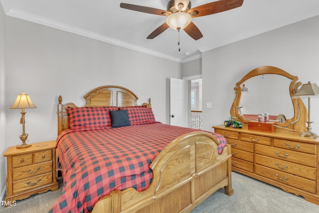 3329 Donlin Dr, Wake Forest, NC 27587 - bedroom with light colored carpet, ornamental molding, and a ceiling fan
