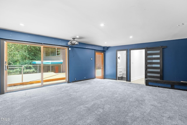 115 Ashworth Dr, Durham, NC 27707 - unfurnished bedroom featuring access to exterior, carpet floors, recessed lighting, and ensuite bathroom