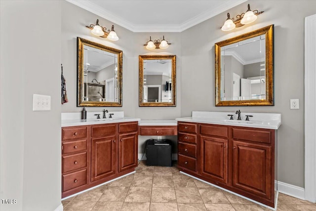 2011 Gibsonville Ossipee Rd, Elon, NC 27244 - full bathroom featuring ornamental molding, vanity, and tile patterned flooring