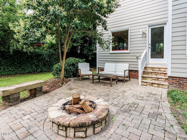 3525 Lytham Pl, Raleigh, NC 27604 - view of patio / terrace with entry steps and an outdoor living space with a fire pit