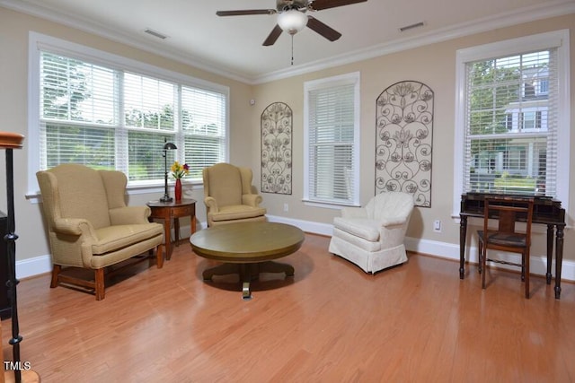 1079 Perdue Dr, Chapel Hill, NC 27517 - sitting room featuring ceiling fan, wood finished floors, and ornamental molding