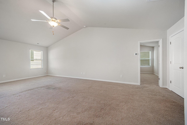 757 Frosty Way, Zebulon, NC 27597 - empty room with vaulted ceiling, carpet flooring, and a ceiling fan