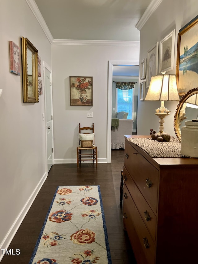 1925 Bright Kannon Way, Wendell, NC 27591 - hallway featuring crown molding and dark wood finished floors