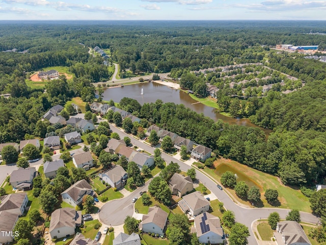 2505 Goldeneye Ct, Raleigh, NC 27606 - aerial view of residential area featuring a forest and a nearby body of water