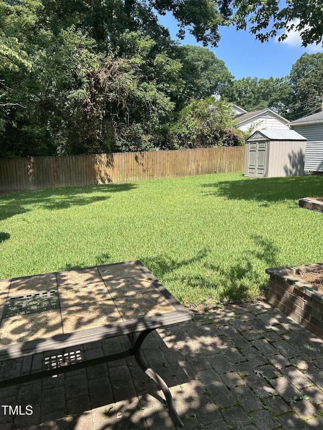 503 N Glen Dr, Raleigh, NC 27609 - view of yard featuring a patio and a storage shed