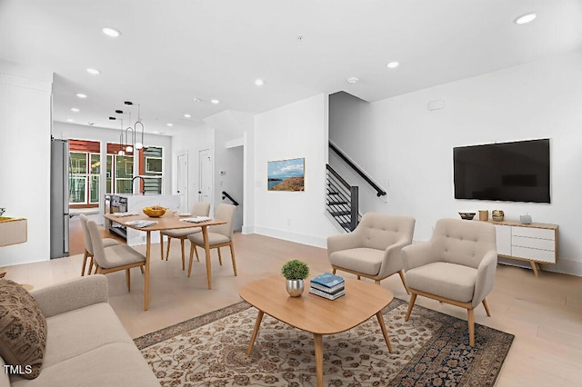 2 Seawell Ave Unit 101, Raleigh, NC 27601 - living area featuring recessed lighting, stairs, and light wood finished floors