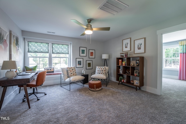 249 Dona Dr, Carthage, NC 28327 - carpeted home office with ceiling fan and baseboards