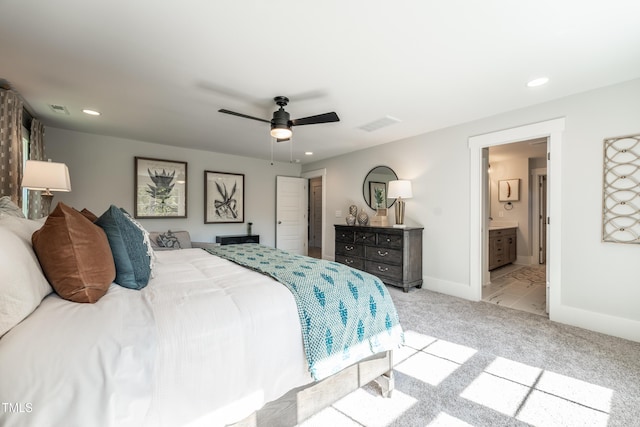 249 Dona Dr, Carthage, NC 28327 - carpeted bedroom with recessed lighting, a ceiling fan, and ensuite bath