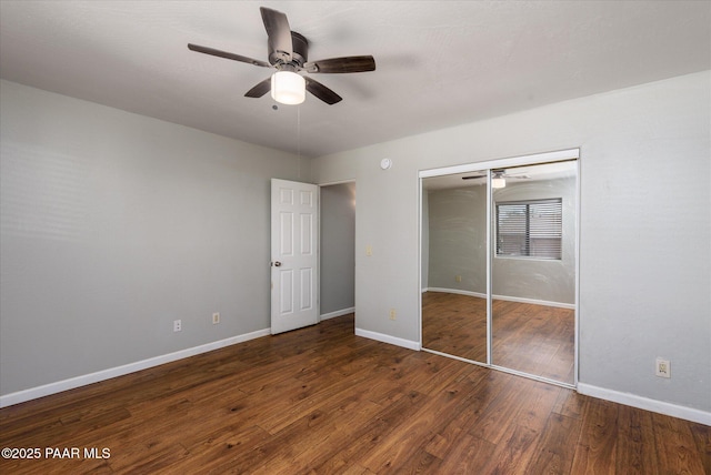 13819 S Bluebird Ln, Mayer, AZ 86333 - unfurnished bedroom featuring wood finished floors, a closet, and ceiling fan