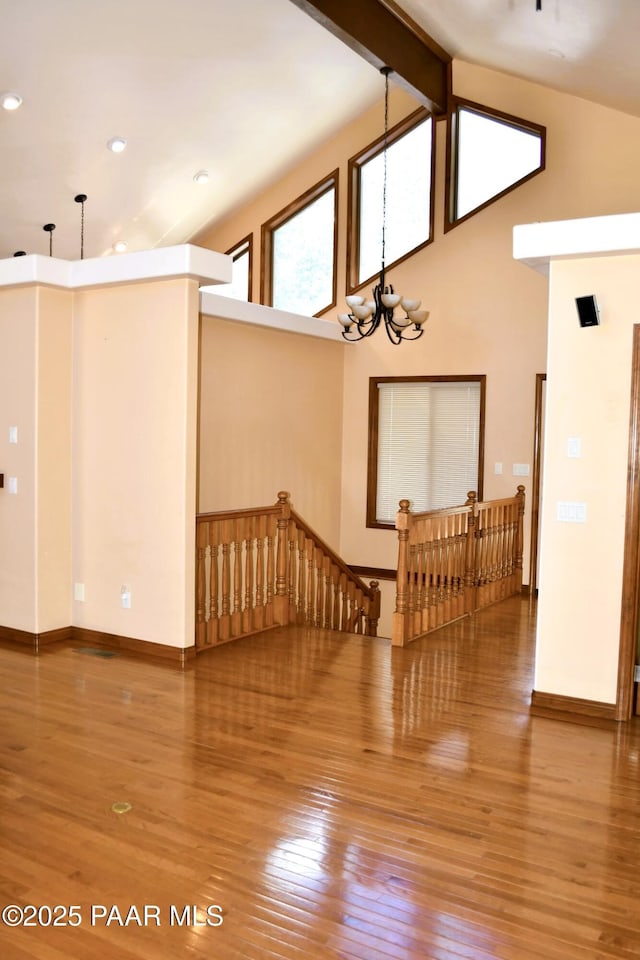 1284 Mcdonald Dr, Prescott, AZ 86303 - spare room featuring hardwood / wood-style floors, lofted ceiling, a chandelier, and recessed lighting