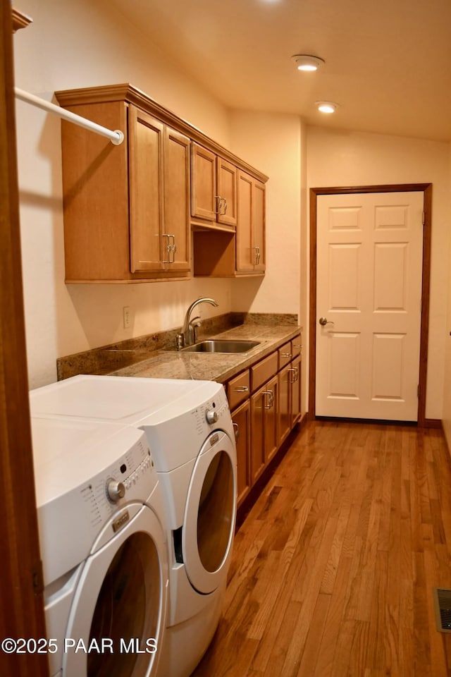 1284 Mcdonald Dr, Prescott, AZ 86303 - laundry room featuring cabinet space, washing machine and dryer, wood finished floors, and recessed lighting