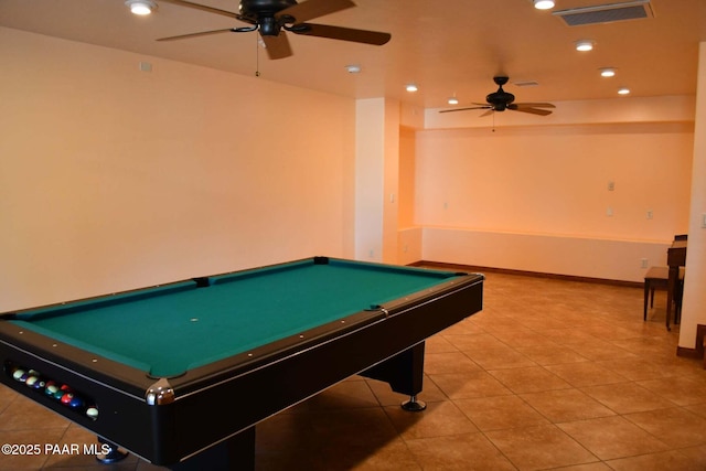 1284 Mcdonald Dr, Prescott, AZ 86303 - rec room featuring ceiling fan, billiards, recessed lighting, and tile patterned flooring