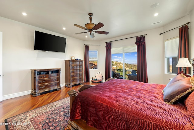791 N Creekside Dr, Prescott, AZ 86303 - bedroom with recessed lighting, wood finished floors, ceiling fan, and access to outside