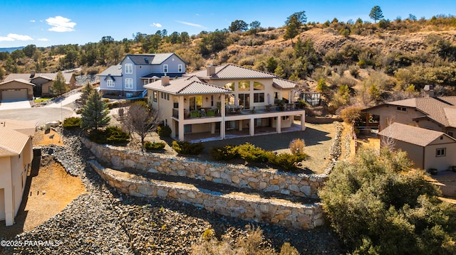 791 N Creekside Dr, Prescott, AZ 86303 - rear view of property featuring a residential view, a tile roof, a balcony, and stucco siding