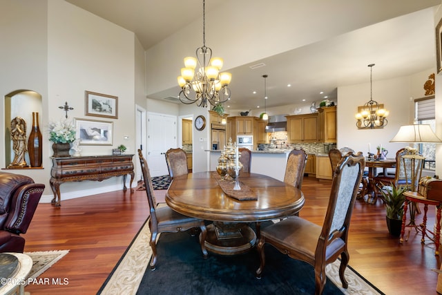 791 N Creekside Dr, Prescott, AZ 86303 - dining room with a chandelier, wood finished floors, and high vaulted ceiling